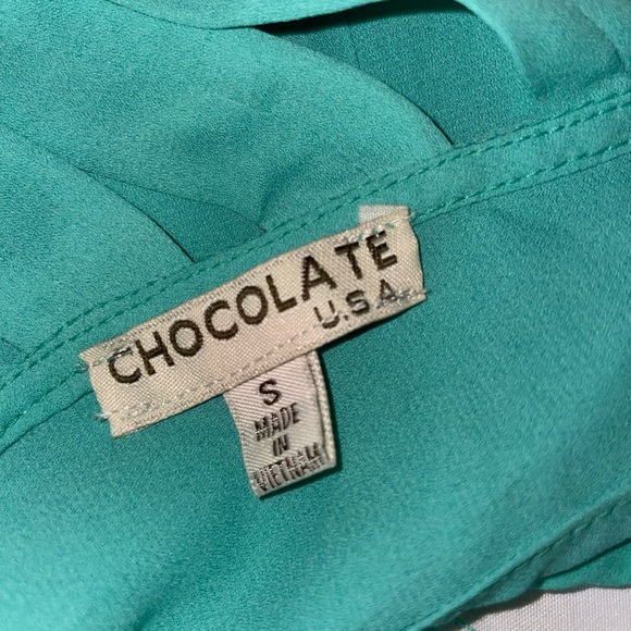 Chocolate USA Tank Top Women Size small Sleeveless  turquoise front pockets - Picture 5 of 8